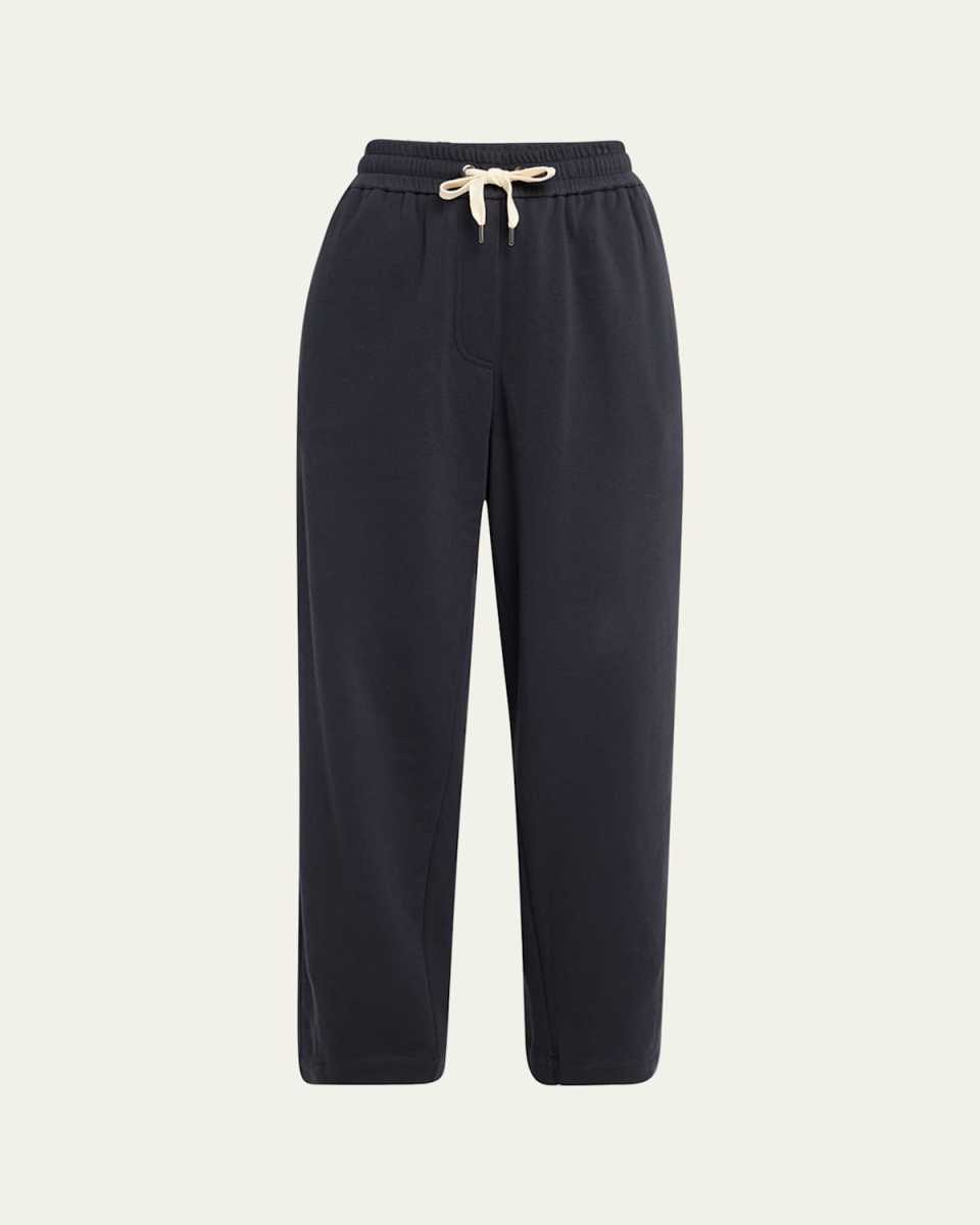 Piquet Fleece Wide-Leg Pull-On Tennis Pants